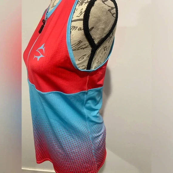 Loco Skailz Performance Sleeveless Fishing Shirt UPF50 Zip Red/Blue Size Large - Picture 3 of 9